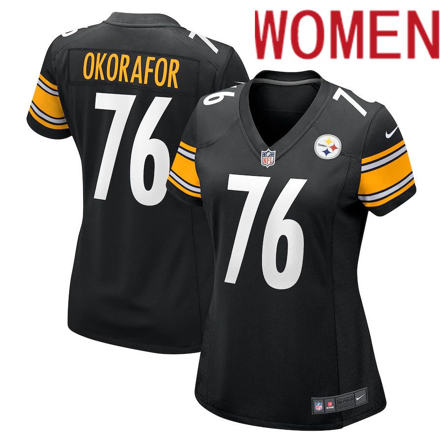 Women Pittsburgh Steelers #76 Chukwuma Okorafor Nike Black Game NFL Jersey->women nfl jersey->Women Jersey